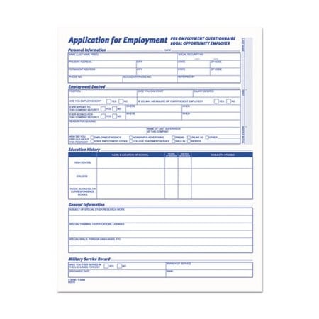 Tops Business Forms TOPS, Comprehensive Employee Application Form, 8 1/2 X 11, 25 Forms 3288